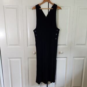 Vintage Jaqueline Ferrar Navy Blue Velvet Jumper Dress Size 14P Y2K Academia